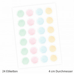 24 Universaletiketten - pastell - rund 4 cm Ø - Haushaltsetiketten Sticker Aufkleber