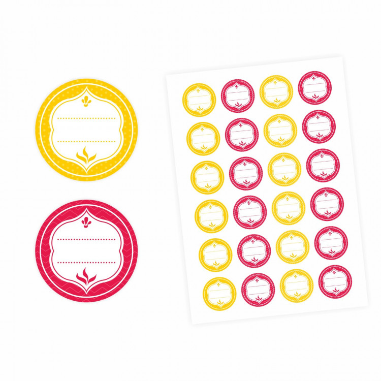 24 Universaletiketten - gelb & rot - rund 4 cm Ø - Haushaltsetiketten Sticker Aufkleber