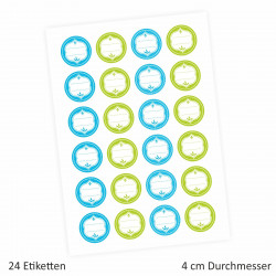 24 Universaletiketten - blau & grün - rund 4 cm Ø - Haushaltsetiketten Sticker Aufkleber