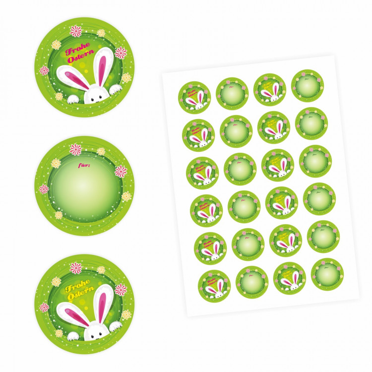 24 Oster Aufkleber grün rund 4 cm Ø - Frohe Ostern Sticker Aufkleber Osterhase Osterei