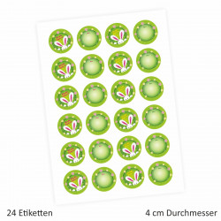 24 Oster Aufkleber grün rund 4 cm Ø - Frohe Ostern Sticker Aufkleber Osterhase Osterei