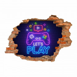 171 Wandtattoo Let´s play - Loch in der Wand - Gaming Zone zocken spielen