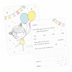 1 Einladungskarte Mädchen mit Luftballons mit GLITZER inkl. 1 transparenten Briefumschlag Kindergeburtstag Mädchene Einladung