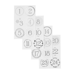 24 Zahlen Aufkleber SILBER - rund 4 cm Ø - Adventskalender DIY Kalenderzahlen