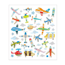 Flugzeug und Hubschrauber Sticker mit Glitzer - Blatt 15 x 16,5 cm - Deko Aufkleber Stickerbogen Geschenkaufkleber Kinder
