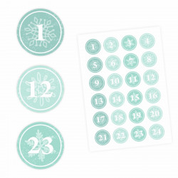 24 Adventskalender Zahlen Aufkleber MINT - rund 4 cm Ø - Sticker Weihnachten zum basteln dekorieren DIY