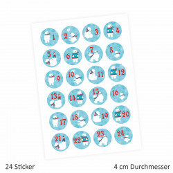 24 Adventskalender Zahlen Aufkleber Eisbären - rund 4 cm Ø - Sticker Weihnachten zum basteln dekorieren DIY