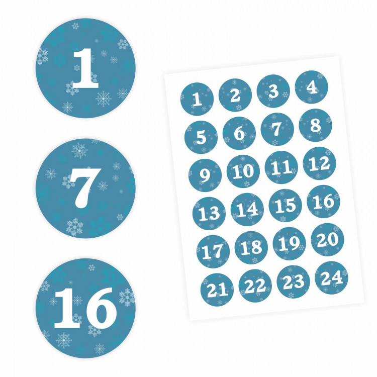 24 Adventskalender Zahlen Aufkleber PETROL - rund 4 cm Ø - Sticker Weihnachten zum basteln dekorieren DIY