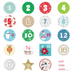 24 Adventskalender Zahlen Aufkleber PETROL - rund 4 cm Ø - Sticker Weihnachten zum basteln dekorieren DIY