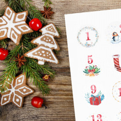 24 Adventskalender Zahlen Aufkleber Aquarell - rund 4 cm Ø - Sticker Weihnachten zum basteln dekorieren DIY