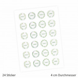 24 Danke Aufkleber - Floral Aquarell grün - rund 4 cm Ø - Dankeaufkleber Sticker Hochzeit Gastgeschenk