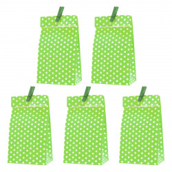 5 Papiertüten grün Punkte inkl. 5 Dekoklammern| H 18 cm - 6 x 9 cm | Geschenktüten Kindergeburtstag Gastgeschenk DIY