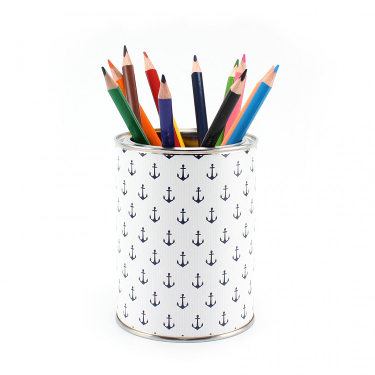 Stiftebecher Anker marine/weiß inkl. 12 Dreikant Buntstiften| Kinder Stifteköcher Stiftehalter Schreibtisch Organizer Mädchen