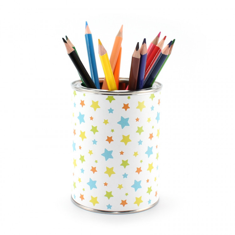 Stiftebecher Sterne bunt inkl. 12 Dreikant Buntstiften| Kinder Stifteköcher Stiftehalter Schreibtisch Organizer Mädchen Junge