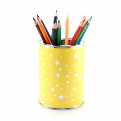 Stiftebecher Sterne gelb/weiß inkl. 12 Dreikant Buntstiften| Kinder Stifteköcher Stiftehalter Schreibtisch Organizer Mädchen