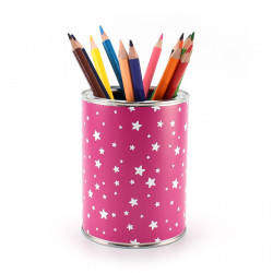 Stiftebecher Sterne pink/weiß inkl. 12 Dreikant Buntstiften| Kinder Stifteköcher Stiftehalter Schreibtisch Organizer Mädchen