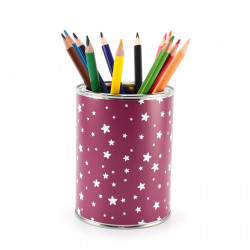 Stiftebecher Sterne beere/weiß inkl. 12 Dreikant Buntstiften| Kinder Stifteköcher Stiftehalter Schreibtisch Organizer Mädchen