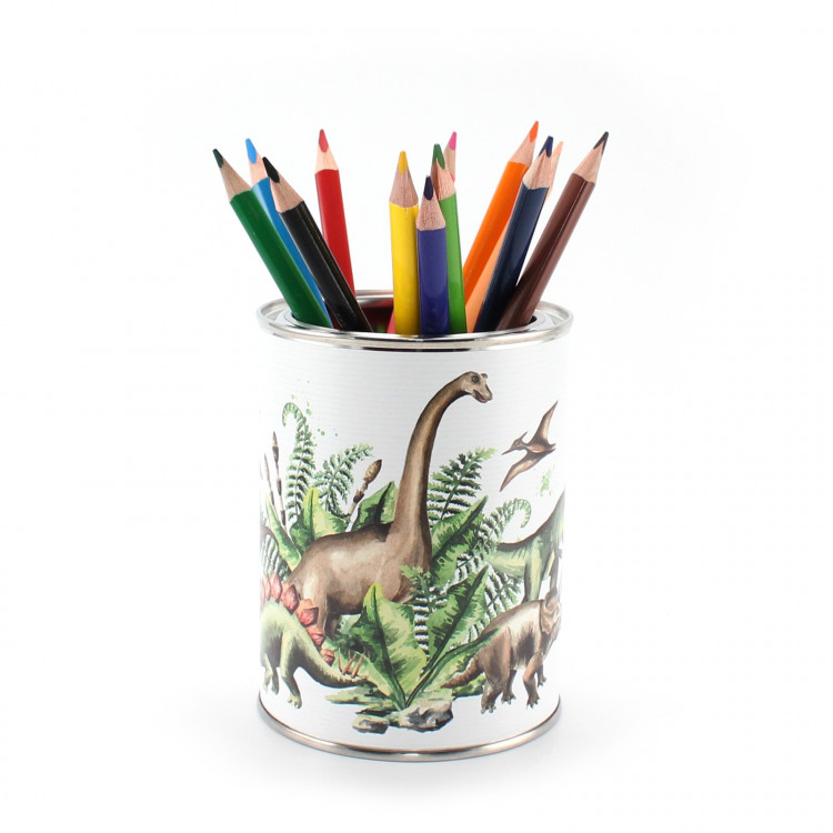 Stiftebecher Dinosaurier inkl. 12 Dreikant Buntstiften| Kinder Stifteköcher Stiftehalter Schreibtisch Organizer Junge