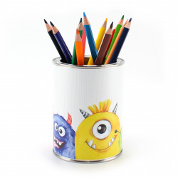 Stiftebecher Monster bunt inkl. 12 Dreikant Buntstiften| Kinder Stifteköcher Stiftehalter Schreibtisch Organizer Junge
