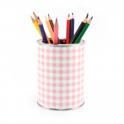 Stiftebecher Vichy Karo rosa inkl. 12 Dreikant Buntstiften| Kinder Stifteköcher Stiftehalter Schreibtisch Organizer Mädchen