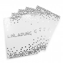 5 Klapp-Einladungskarten Punkte Silber inkl. 5 weißen Briefumschlägen