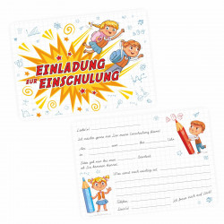 5 coole Einladungskarten Einschulung Kinder inkl. 5 transparenten Briefumschlägen Mädchen Junge