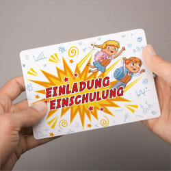 1 coole Einladungskarten Einschulung Kinder inkl. 1 transparenten Briefumschlag
