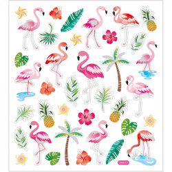 Flamingo Sticker mit Glitzer - Blatt 15 x 16,5 cm - Deko Aufkleber rosa
