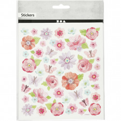 Blumen Sticker mit Glitzerlack - Blatt 15 x 16,5 cm - Aufkleber Stickerbogen