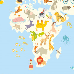 Kinder Lernposter Weltkarte Tiere - Wanddeko Kinderzimmer