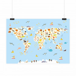 Kinder Lernposter Weltkarte Tiere - Wanddeko Kinderzimmer