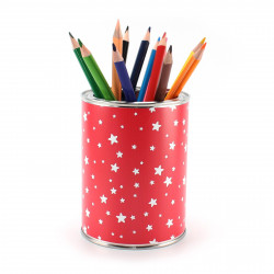 Stiftebecher Sterne rot/weiß inkl. 12 Dreikant Buntstiften| Kinder Stifteköcher Stiftehalter Schreibtisch Organizer Mädchen