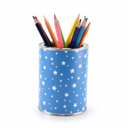 Stiftebecher Sterne blau/weiß inkl. 12 Dreikant Buntstiften| Kinder Stifteköcher Stiftehalter Schreibtisch Organizer Junge