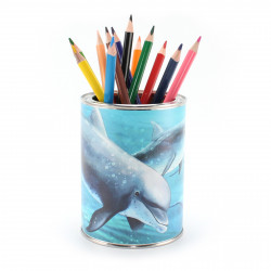 Stiftebecher Delfine inkl. 12 Dreikant Buntstiften| Kinder Stifteköcher Stiftehalter Schreibtisch Organizer Mädchen Junge