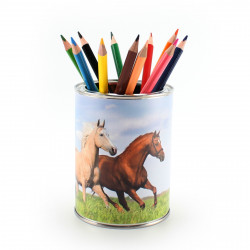 Stiftebecher 3 Pferde inkl. 12 Dreikant Buntstiften| Kinder Stifteköcher Stiftehalter Schreibtisch Organizer Mädchen Junge