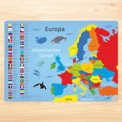 stabiles Vinyl Tischset - Europa mit Flaggen und Hauptstädten