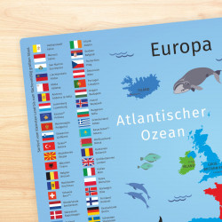 stabiles Vinyl Tischset - Europa mit Flaggen und Hauptstädten Kinder Platzset abwaschbar