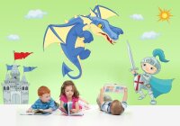 041 Wandtattoo Ritter mit Drache und Burg