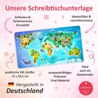 XXL Vinyl Schreibtischunterlage Weltkarte – Bastelmatte Kinder abwaschbar | 72 × 39,5 cm
