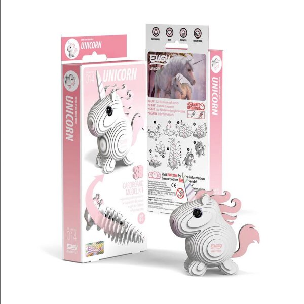 EUGY 3D Bastelset Einhorn rosa - einzigartige 3D Tierfigur