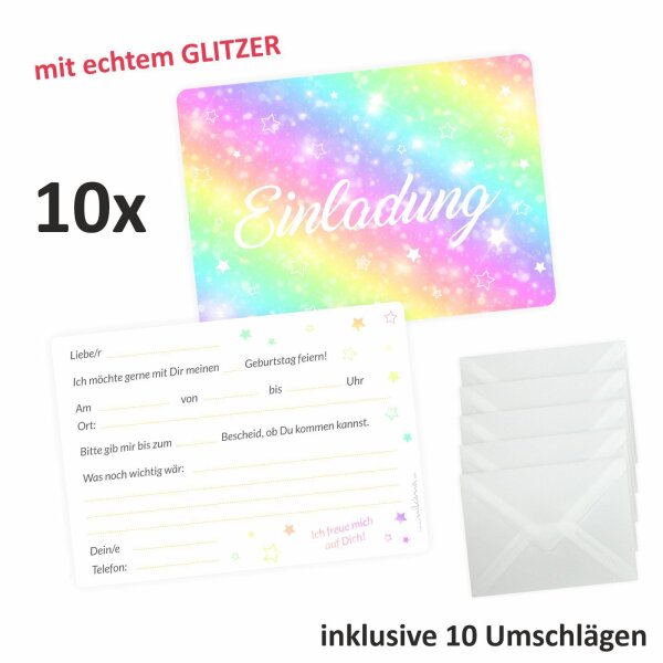 Kindergeburtstag Einladungs-Set – 8 Karten, Umschläge, Tüten & Aufkleber Mit Sternen-Motiv