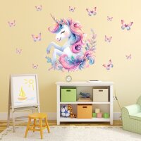 248 Wandtattoo Einhorn mit Schmetterlingen in 4 vers....