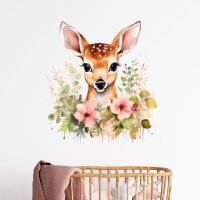 250 Wandtattoo Reh mit Blumen in 4 vers. Größen