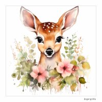 250 Wandtattoo Reh mit Blumen in 4 vers. Größen