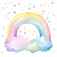 252 Wandtattoo Regenbogen pastell mit Wolken und Sternen...