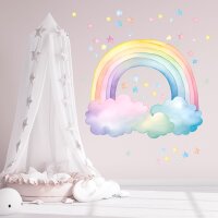 252 Wandtattoo Regenbogen pastell mit Wolken und Sternen in 4 vers. Größen