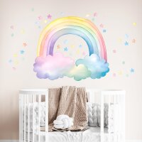 252 Wandtattoo Regenbogen pastell mit Wolken und Sternen in 4 vers. Größen