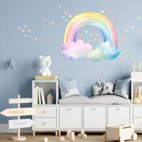 252 Wandtattoo Regenbogen pastell mit Wolken und Sternen in 4 vers. Größen