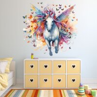258 Wandtattoo Einhorn bunt mit Schmetterlingen in 4 vers. Größen