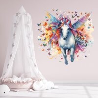 258 Wandtattoo Einhorn bunt mit Schmetterlingen in 4 vers. Größen